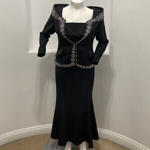 Musani Couture Formal Maxi Dress Suit Black Rhinestone Accent Size UER 50